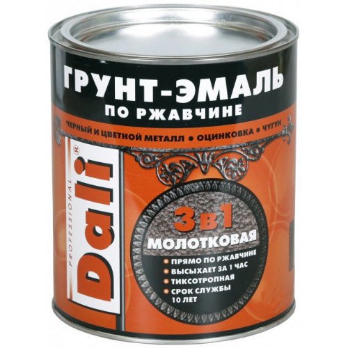 Грунт-Эмаль DALI (3в1) Черная 0,75л МОЛОТКОВ.ПО РЖАВЧИНЕ